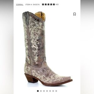 CORRAL WOMEN'S BROWN CRATER EMBROIDERED COWGIRL BOOTS - SNIPE TOE 7.5M